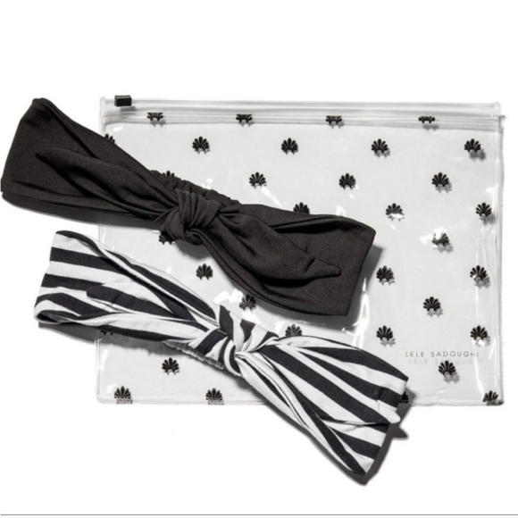 Lele Sadoughi Betty Headbands Striped Stretch Black And White Bow Set Of 2 - Picture 5 of 6